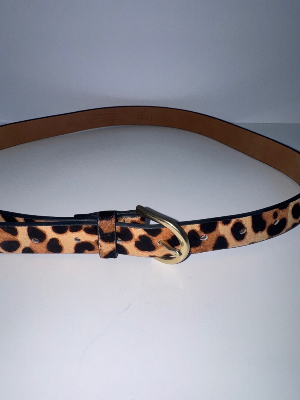 J.Crew Genuine Leather Leopard Print Skinny Belt Medium NWOT Calf Hair